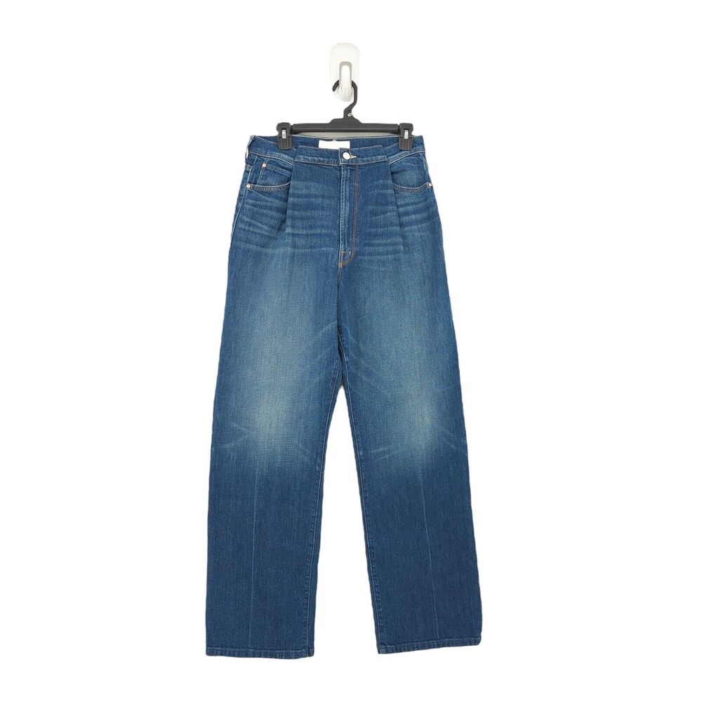 Mother Women 27 Pinch Sneak Jeans Blue Wide Leg Denim High Waist Pleated NEW - Picture 2 of 10
